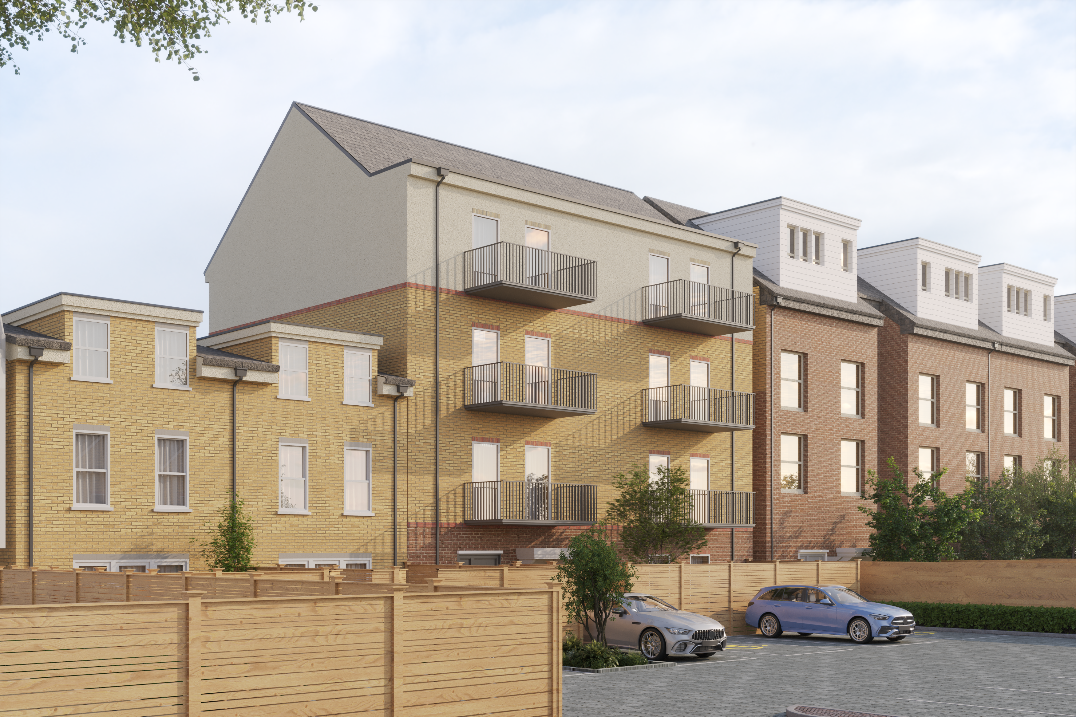 CGI apartment block and town houses rear elevation